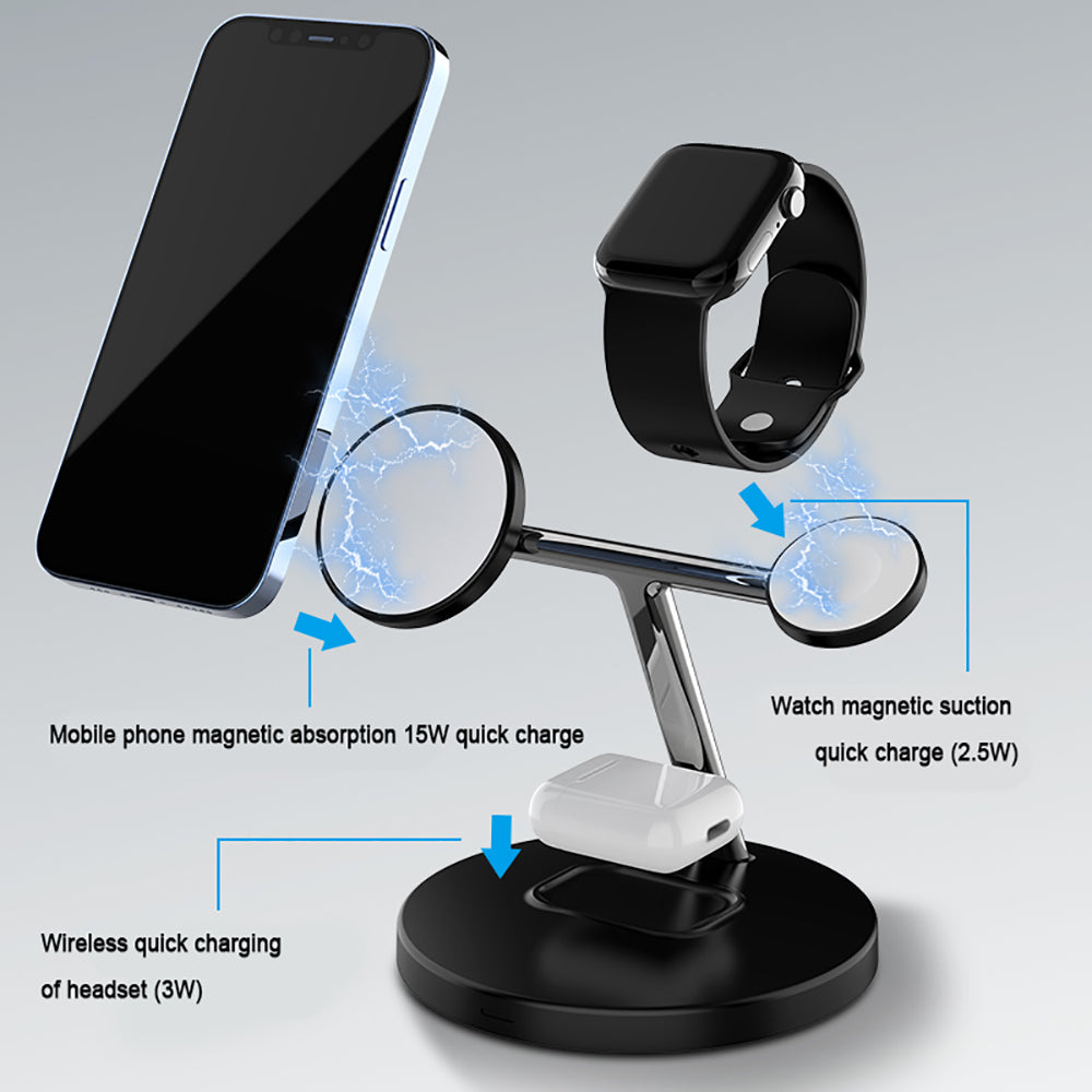 3 in 1, 15W Fast Magnetic Mobile Phone Wireless Charger